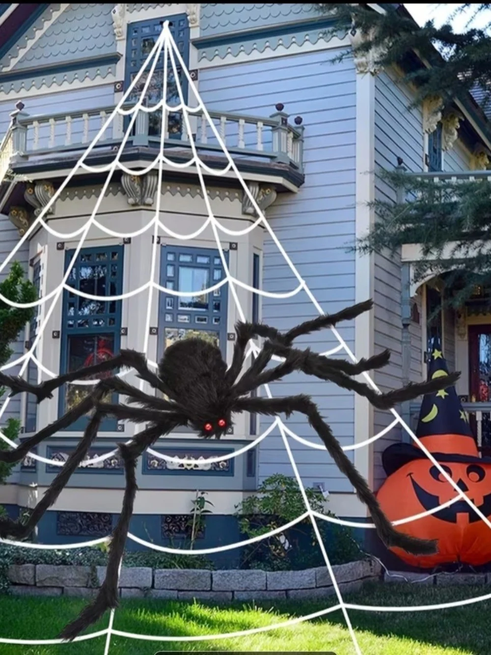 Outdoor Halloween Spider Web Decoration with Large Black Spider - 1 Pack